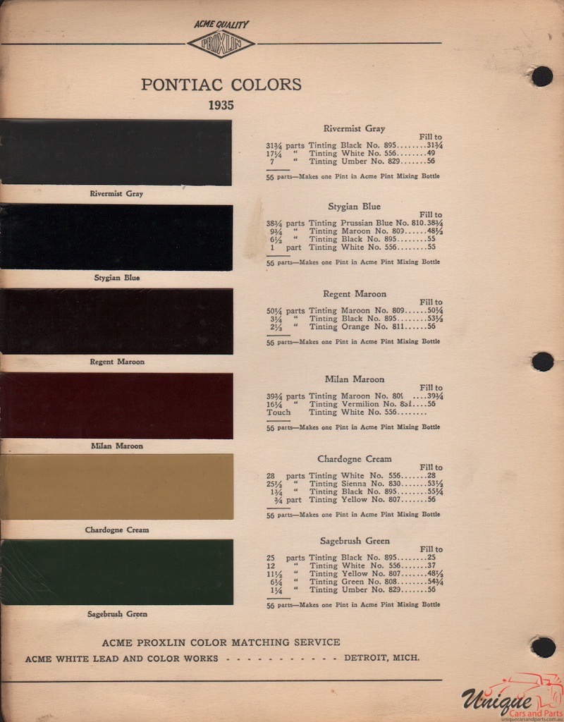 1935 Pontiac Paint Charts Acme 2